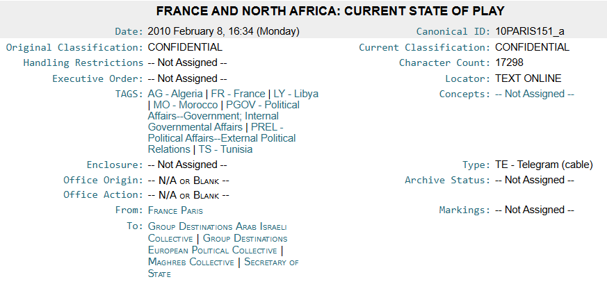 france maghreb wikileaks